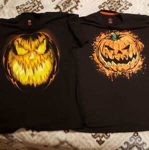 Kids Halloween 🎃 black pumpkin jack-o-lantern t-shirts lot of 2 (14-16)